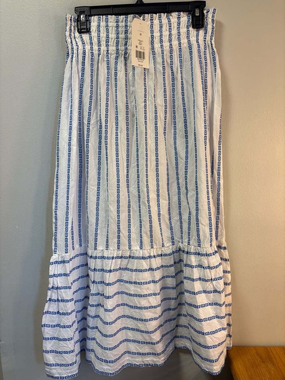 Wonderly Blue White Printed Smocked Midi Skirt